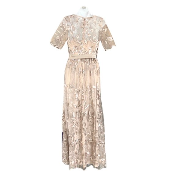 Adrianna Papell | Embroidered Long Ballgown | Champaign Gold | Size 4 - Picture 2 of 2